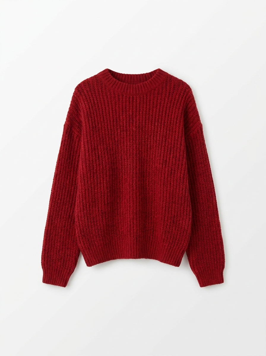 Pull grosse maille rouge à plat