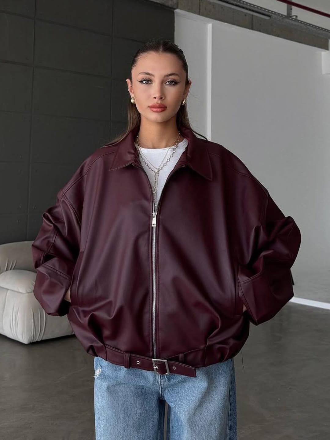 Blouson Aviateur bordeaux — face
