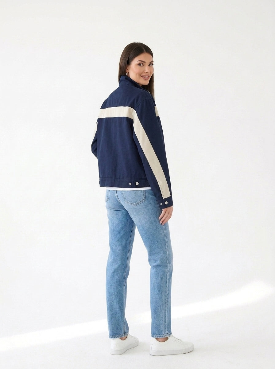 Veste Riviera Bicolore Marine — de dos, regard par-dessus l'épaule