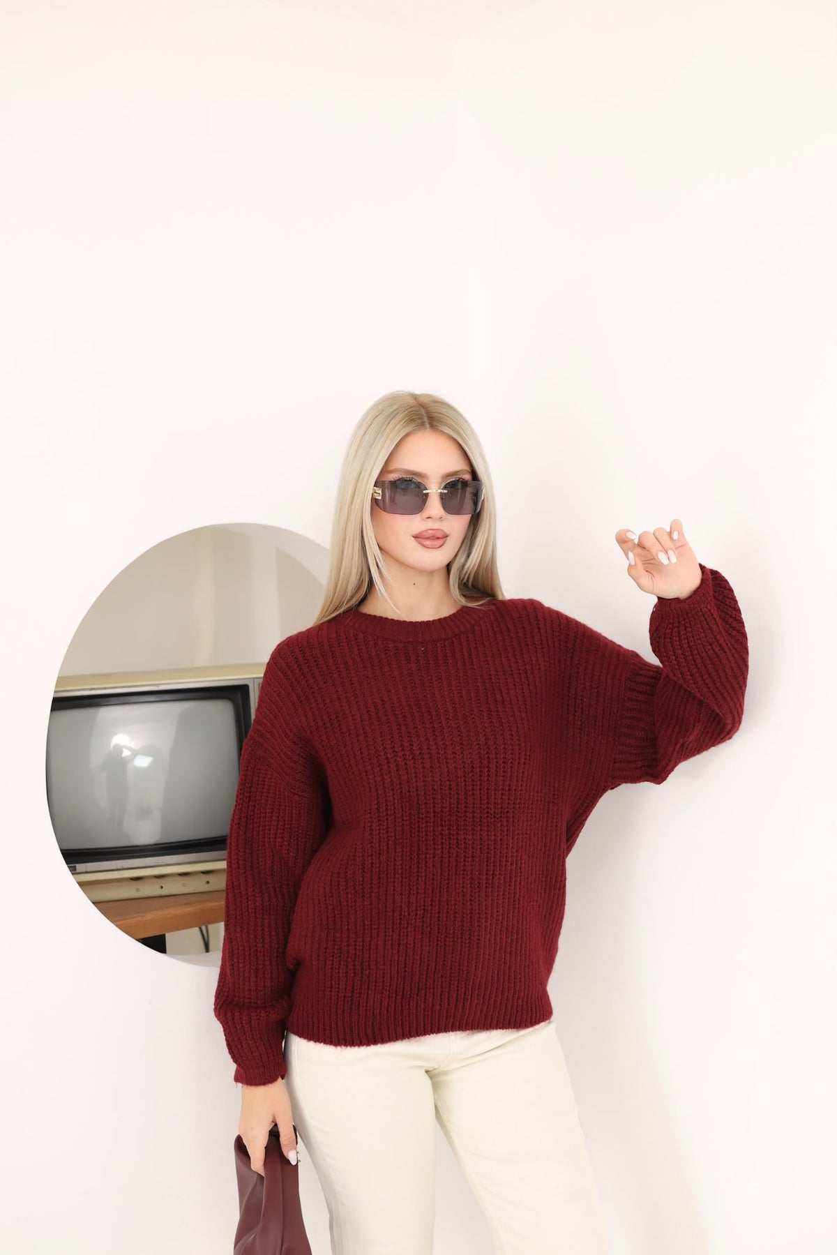 Pull grosse maille bordeaux