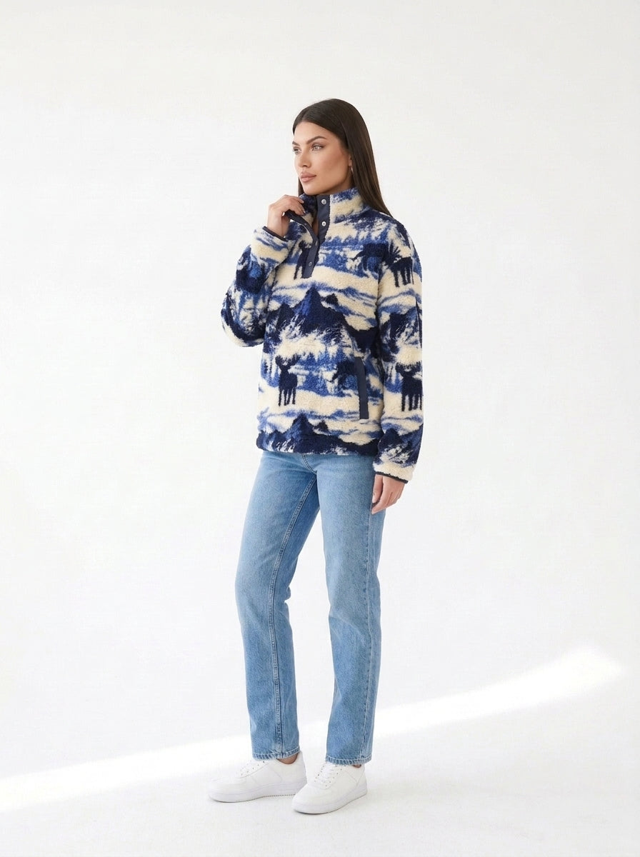Polaire Sherpa Grand Nord Bleu — col remonté, profil