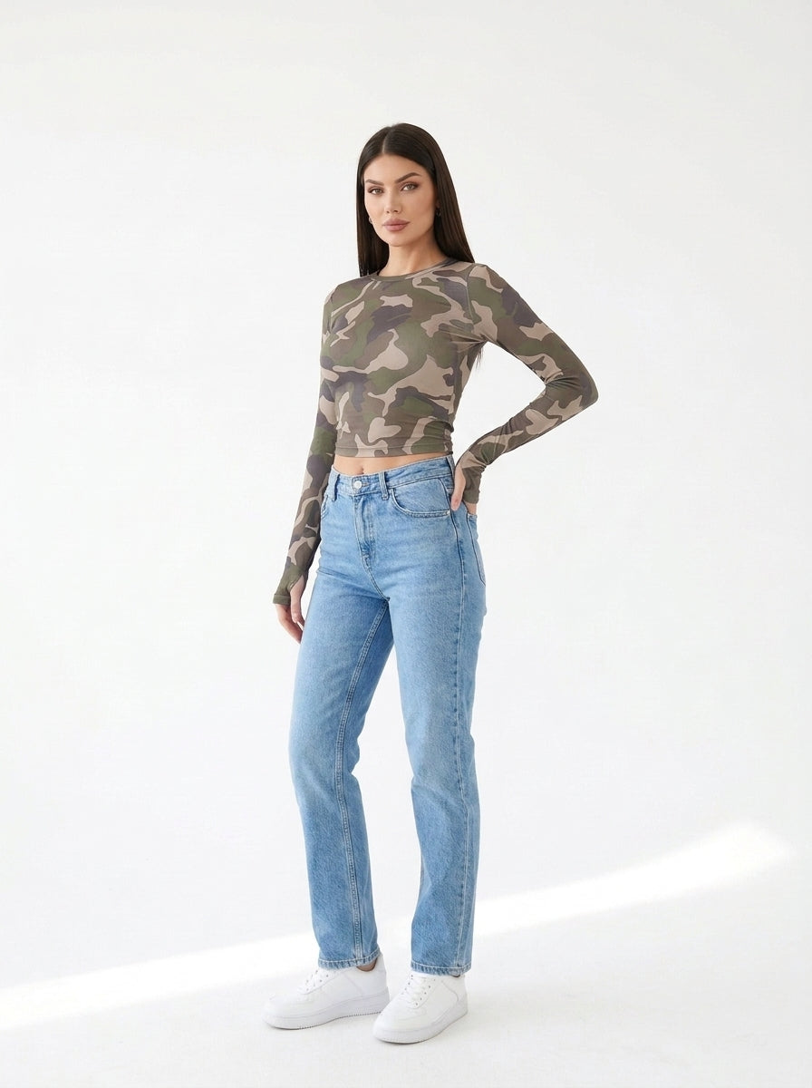 Top Camo Raglan camouflage, trois-quarts