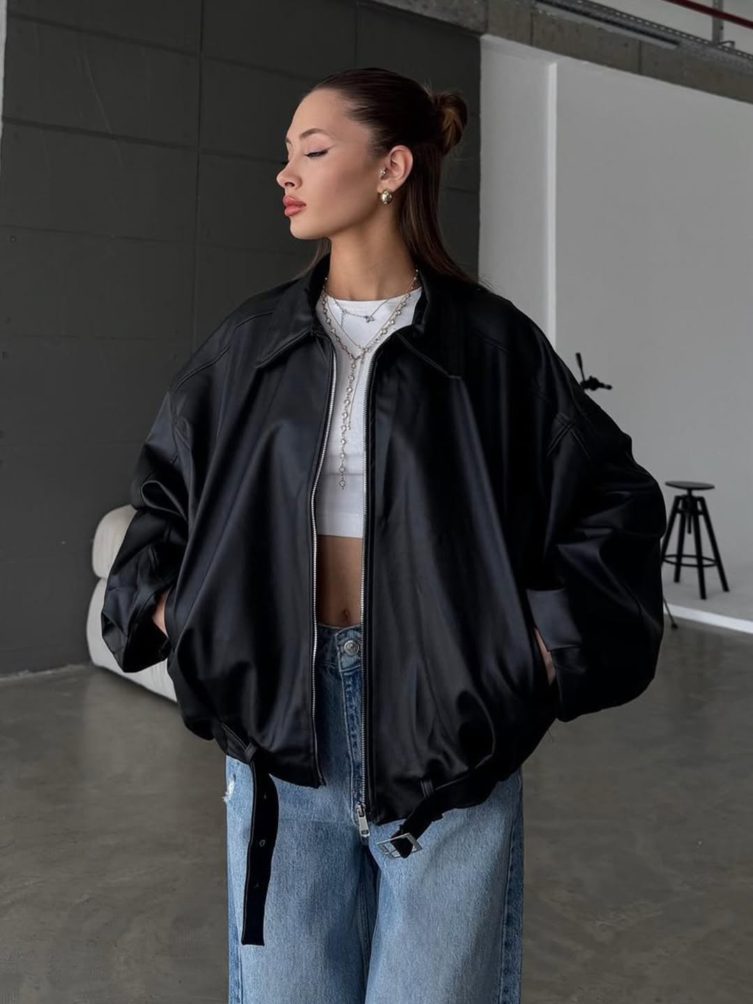 Blouson Aviateur noir — profil