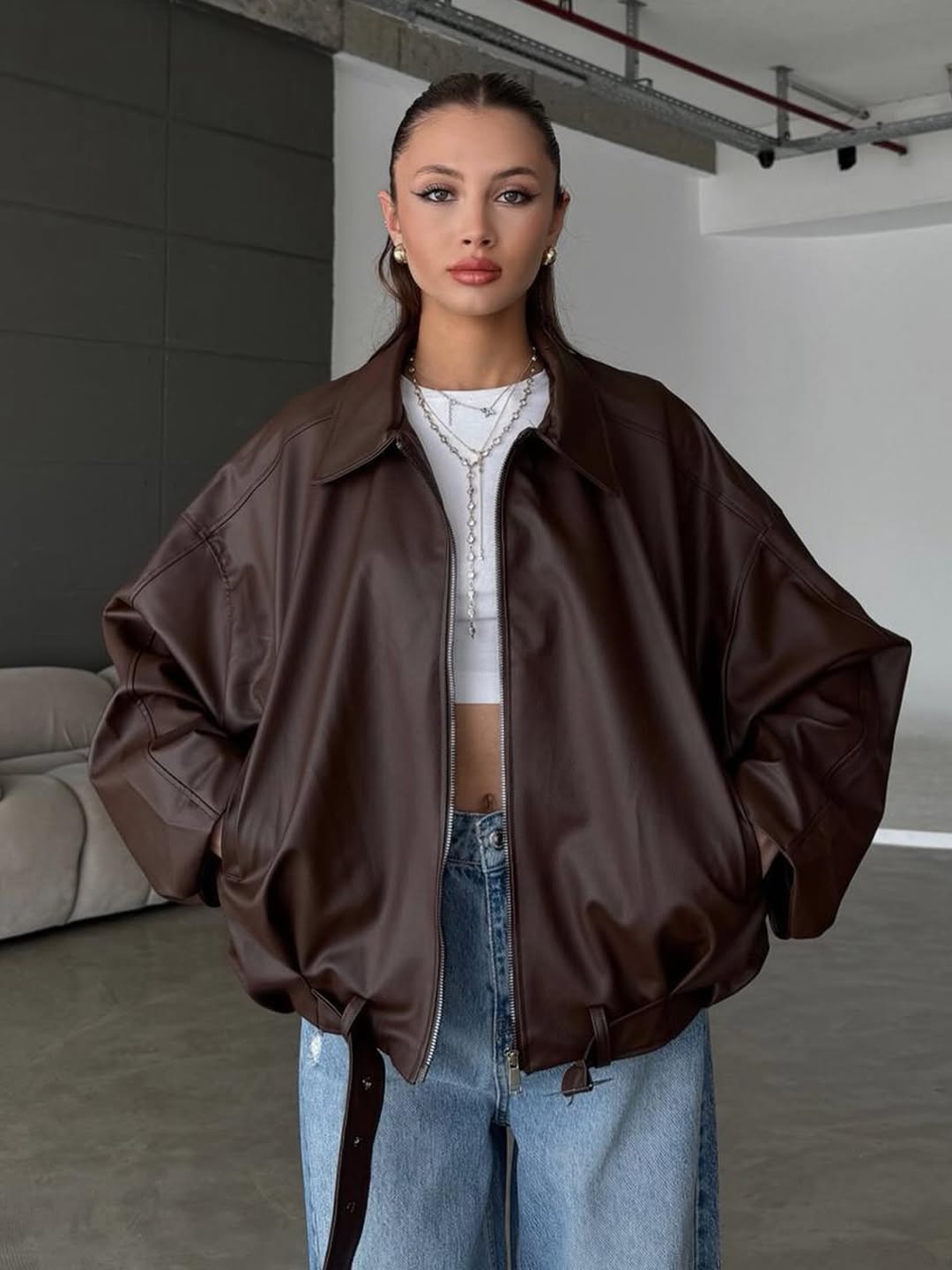 Blouson Aviateur marron — face