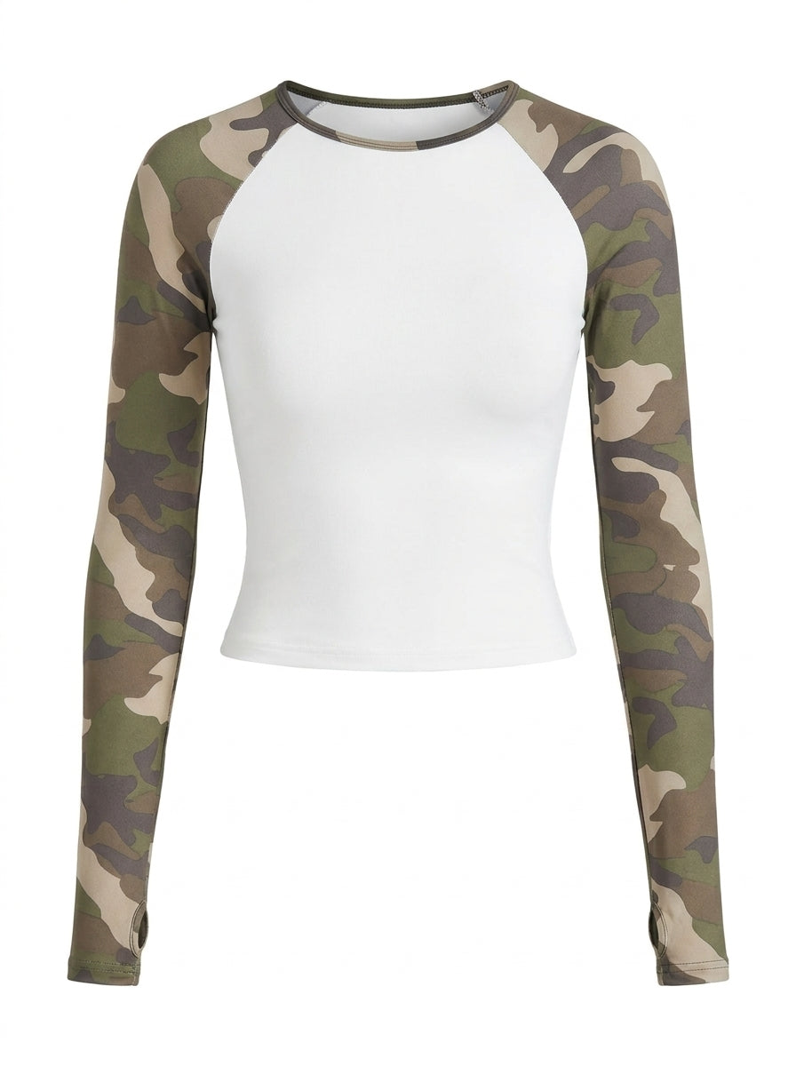 Top Camo Raglan blanc et camo à plat