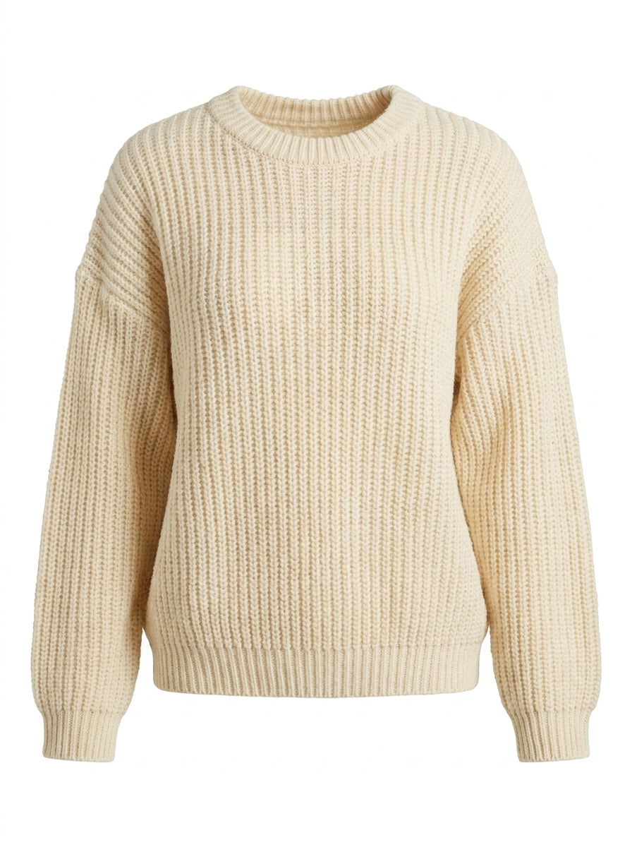 Pull grosse maille écru, vue 3D